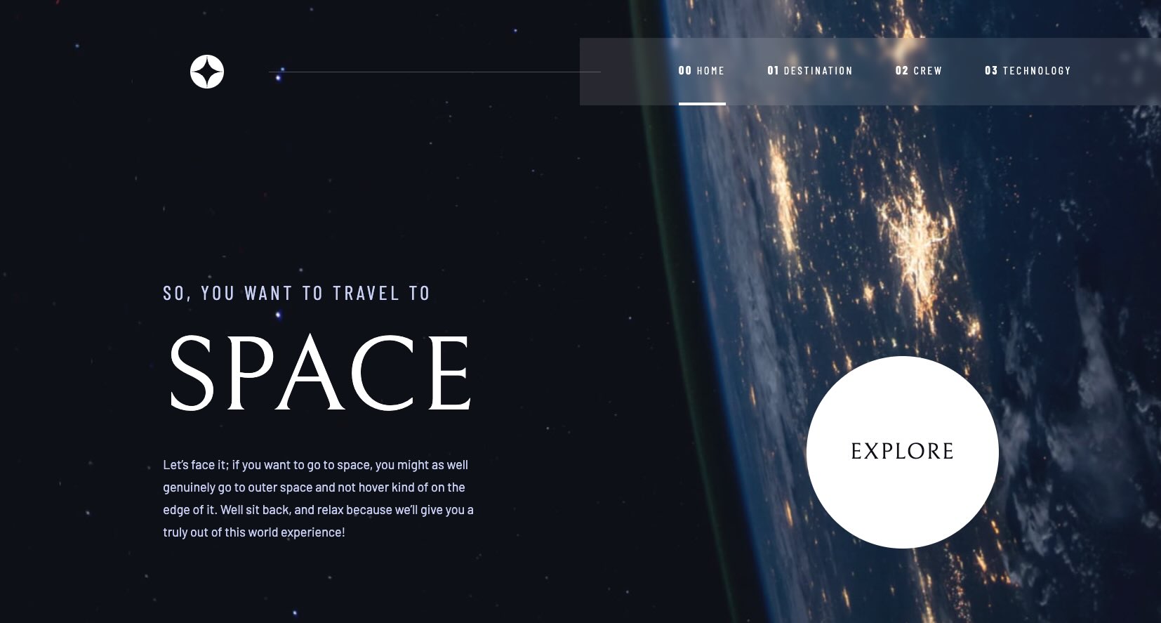 space tourism landing page