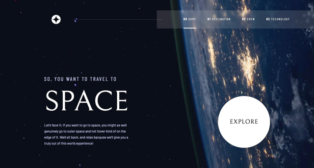 space tourism landing page